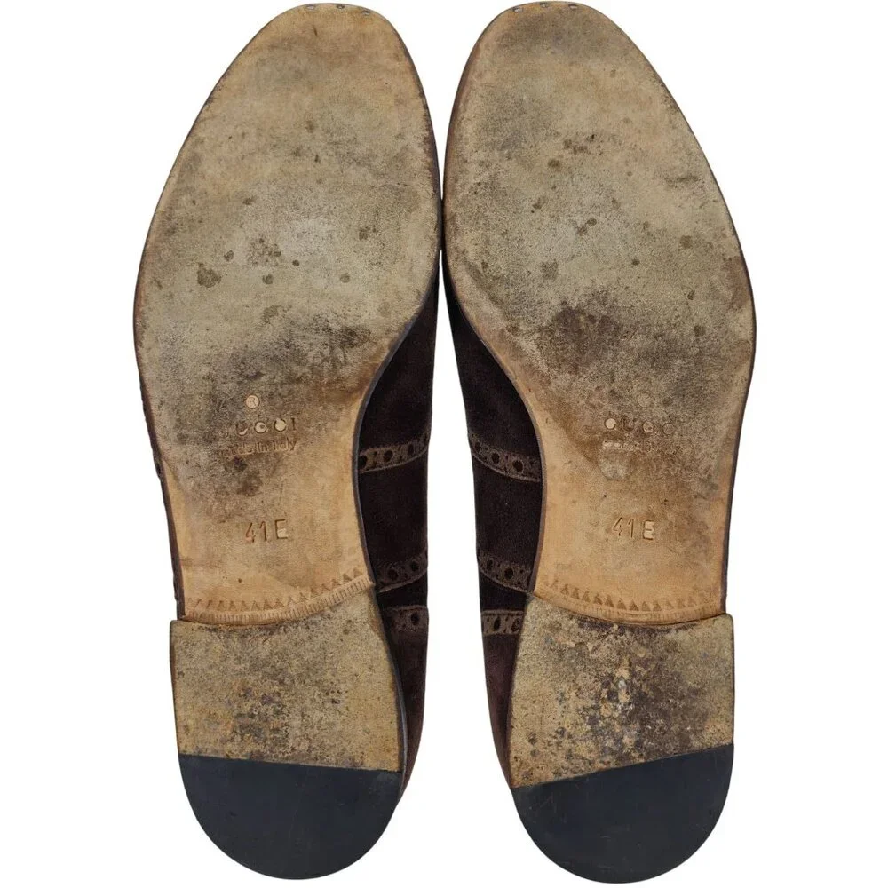 Gucci Italy Men size 7.5E Brown Suede Wingtip Derby Oxfords Designer Dress Shoes